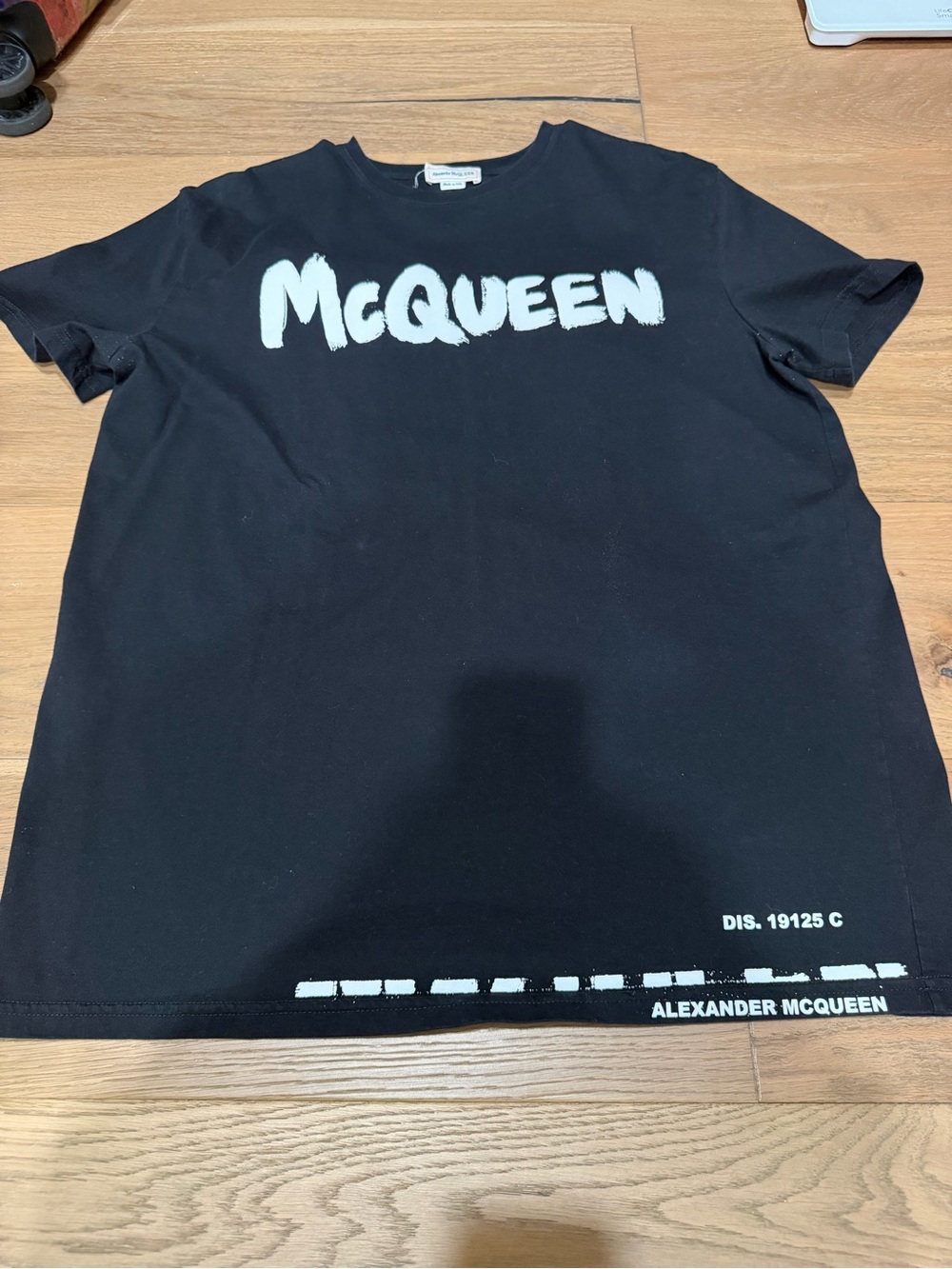 Alexander McQueen Black T-Shirt with White McQueen Script